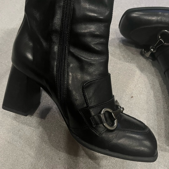 [38/US7]Lavorazion Artigiana Ateliers Black Ankle Block Heel Boots Y2K Buckle - Picture 4 of 10